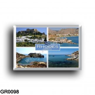 GR - Rhodes - Kolymbia the Harbor - Faliraki - Rhodes SkalaKamirou tang - Lindos whit Acropoli - rectangular refrigerator magnet