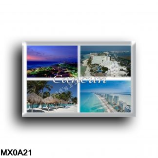 MX0A21 America - Mexico - Cancun - Cancun at night - Aerial view - Sea View - Beach