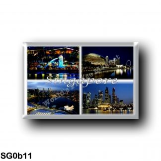 SG0b11 Asia - Singapore - by night - symbol of Singapore, the Merlion - View of the 3 Main Tower - View of the CBD skyline - Pan