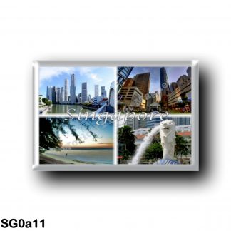 SG0a11 Asia - Singapore - by day - Panorama - Sea View - The Beach - A symbol of Singapore, the Merlion