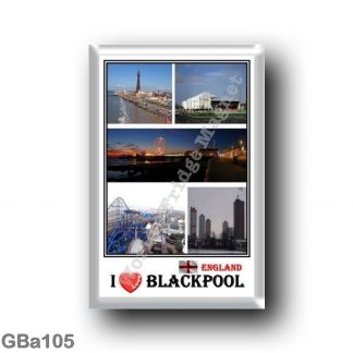 GBa105 Europe - England - Blackpool - I Love Mosaic - Promenade - beach and tower - View at night - Attractions in Blackpool - P