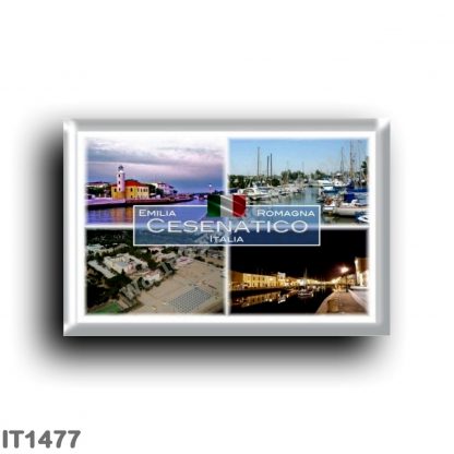 IT1477 Europe - Italy - Emilia Romagna - Cesenatico - Marina - Porto Canale Leonardesco by Night - Beach from above